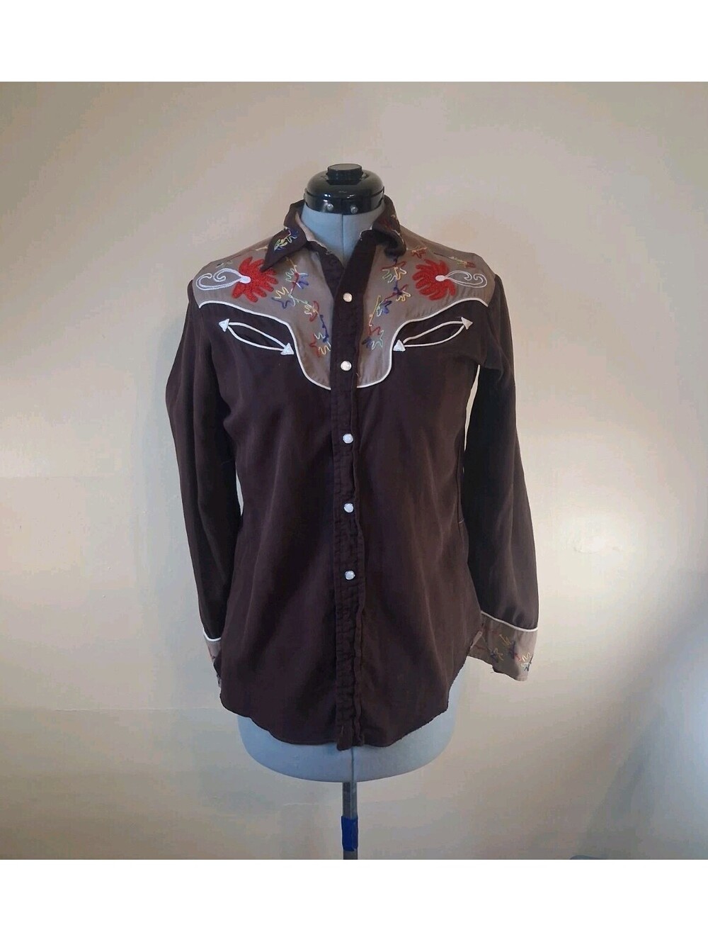 Vintage Two Toned 50s Rockabilly Pearl Western Shirt 15 Embroidered 15 1/2 101